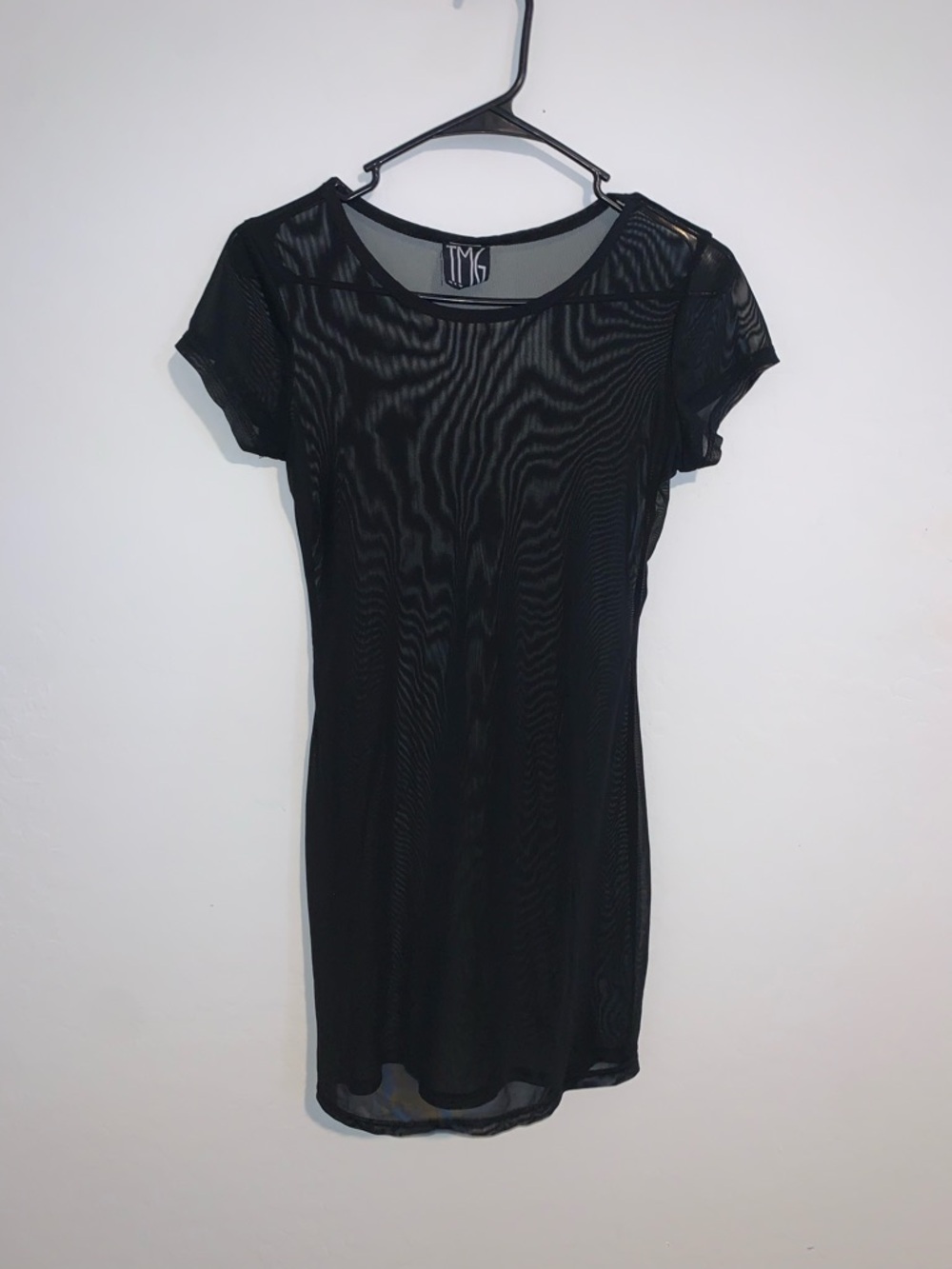 Black Mesh Short Sleeve Sheer Dress